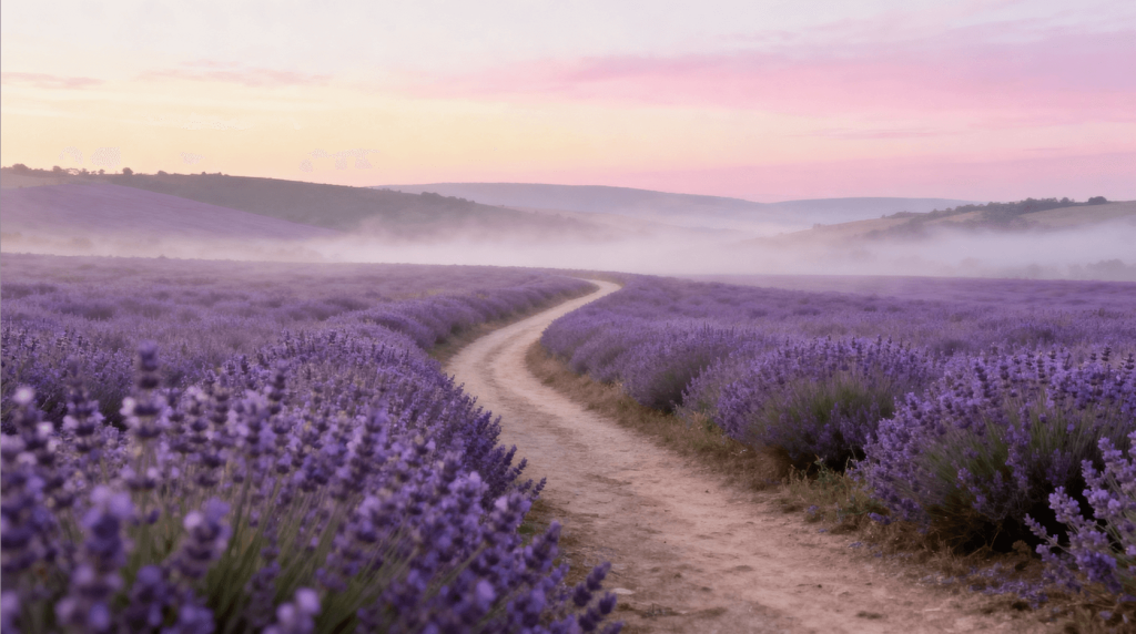 walking through lavendar fields