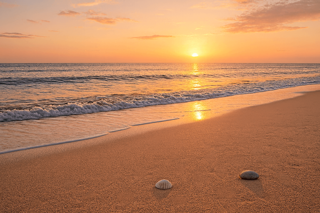 Beach scene at sunset