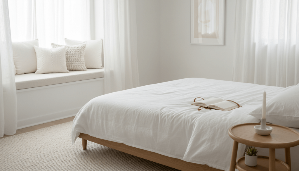 A serene white bedroom